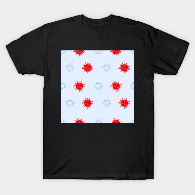 Seamless Pattern Red and Blue Virus Disease T-Shirt by DwiRetnoArt99